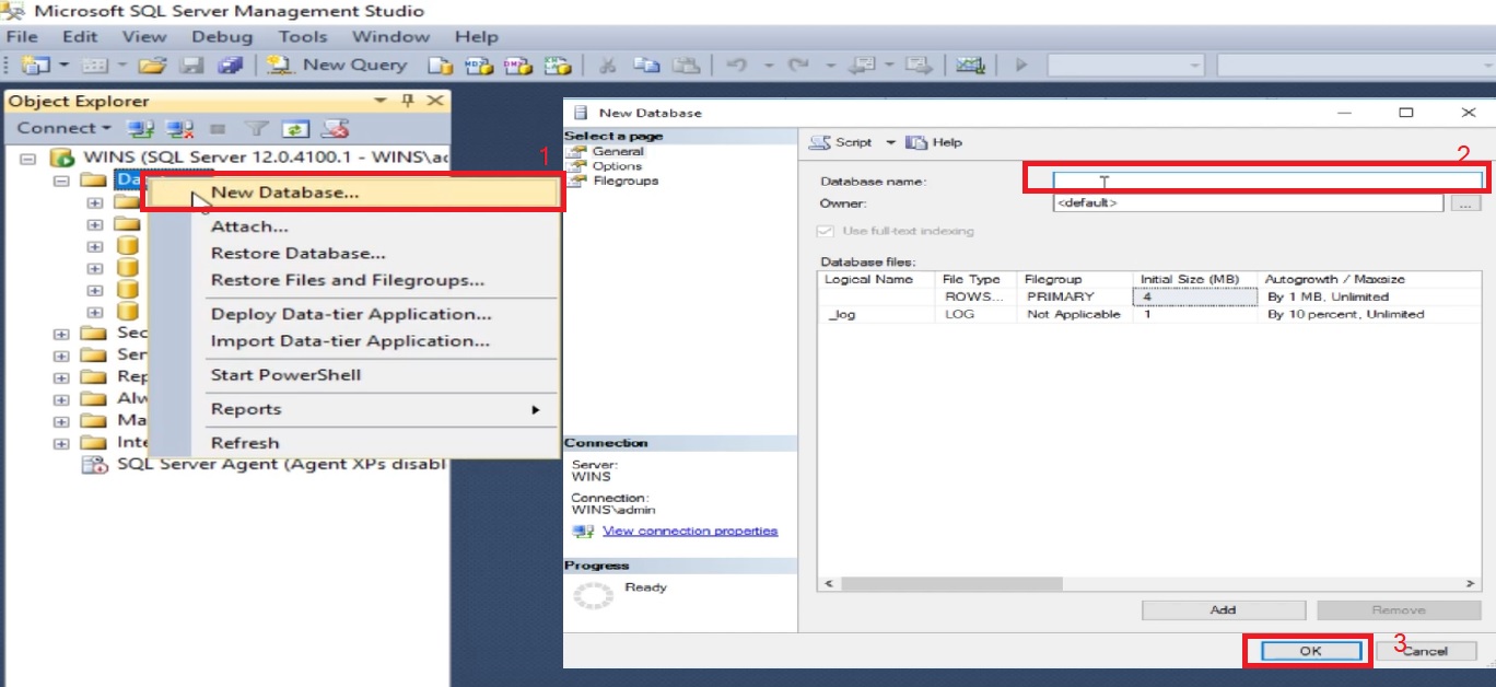 create database in MS-SQL server for FactoryTalk View for Datalogging